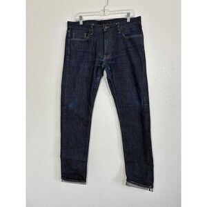 Uniqlo Kaihara Selvage Jeans Mens 34x31 Blue Slim Straight Dark Wash Denim